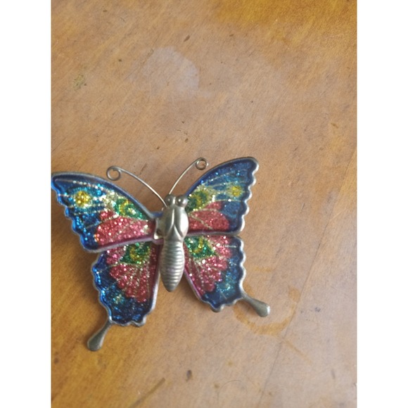 Unbranded Jewelry - Vintage Style Glitter Enamel Butterfly Brooch Blue Pink Silver Tone Lapel Pin